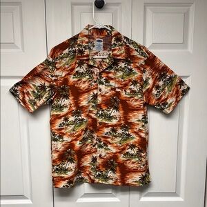 Old Navy Orange and Green Casual Button Down Shirt Vibrant Tropical Design